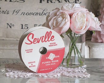 Pretty Vintage Spool PINK VELVET RIBBON, 25 Yards, Flocked, Satin Back, Crafting Ribbon, Velvet Ribbon, Seville, Vintage Crafting