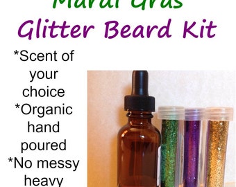 NO WAX Glitter Beard Kit Mardi Gras Fat Tuesday Scented or Unscented Choice Beard Basics USA #Glitterbeardkit #glitterbeard #beardglitter