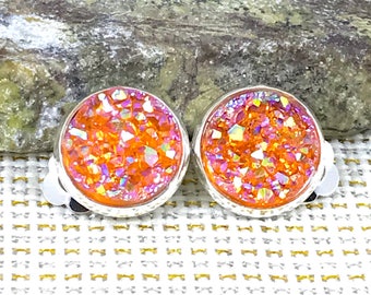 Coral Druzy Clip On Earrings - Druzy - Clip On Earrings - Non Pierced Ears - Clip Ons - Non Pierced Earrings - Earrings - Druzy Jewelry -