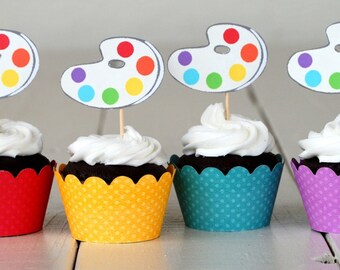 The ART Party - Custom Cupcake Toppers and Their Wraps from Mary Had a Little Party