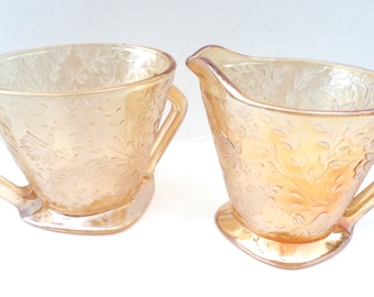 Gold Sugar and Creamer Set Vintage Gold Floral Cut Glass Sugar and Creamer Set