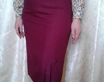 80s 70s Vintage skirts xl Large pleated skirt Extra large Plus size Secretary Skirt Office suit Midi 90s vintage skirt Pencil red dress