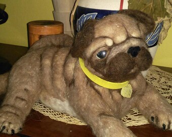 felted Pug Puppy with needle-needle felted