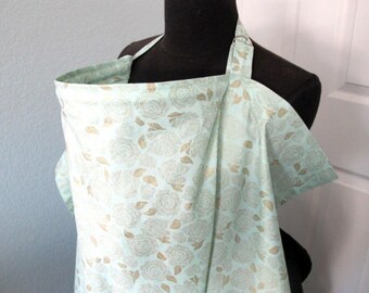 Nursing Cover - Floral Gold on mint