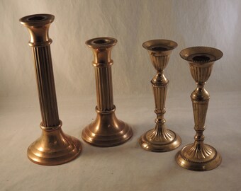 2 Pair Brass Candlestick Holders Made In India