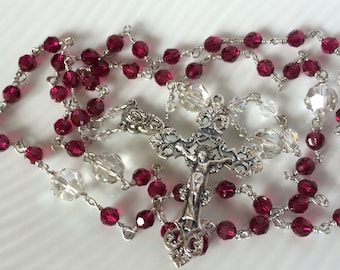 Catholic Rosary, Lutheran Rosary, Christian Gifts,Ruby, Swarovski Crystal, July Birthstone, Handmade Rosary, Unbreakable Rosary