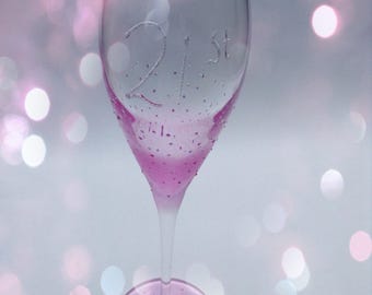 Hand Painted Champagne flute 21st Birthday