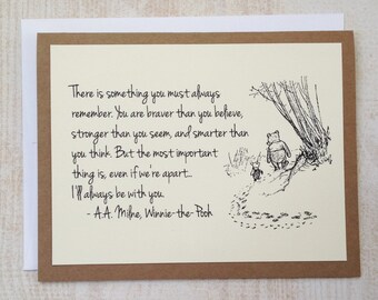 Always Remember - Winnie the Pooh Quote - Classic Piglet and Pooh Note Card Cream On Kraft Brown