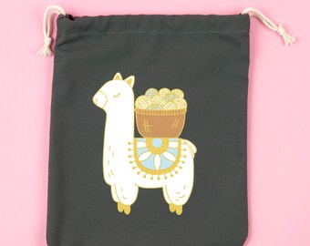 Llama Knitting Bag | knitting project bag, project bag, drawstring bag, knitting gift, sock bag, makeup bag, toiletry bag