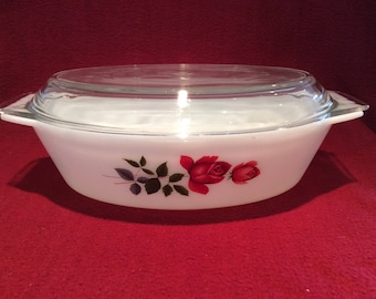 Pyrex JAJ June Rose 2.5 Pint Oval Casserole Dish circa 1960