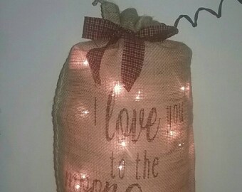 Lighted Burlap Sack Burlap Bag Country Decor Primitive Country Decor Farmhouse