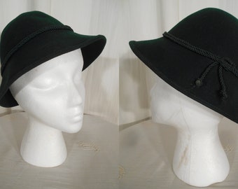 Vintage 1930s Hat | 30s Green German Tilt Hat In Wool Felt