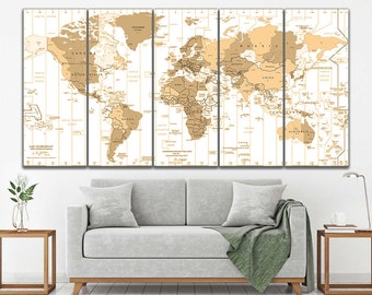 time zone map of the world canvas bronze world map art worldmap poster travel map print