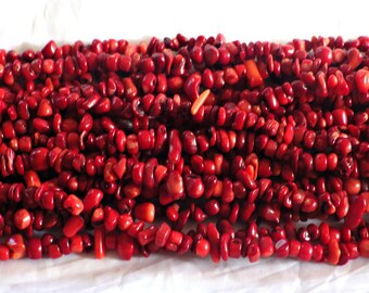 Red Coral Chip Beads - 5x8mm