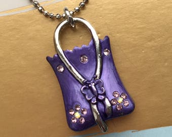 Bag necklace charm necklace - purple