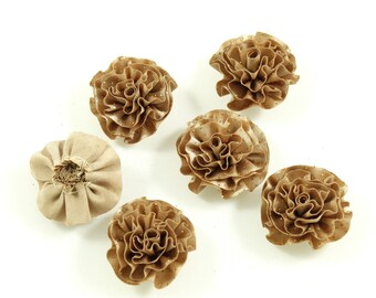 Set of 6 flower satin fabric and glitter - beige