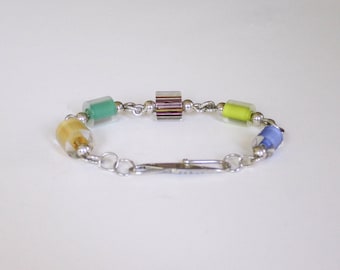Handmade Bracelet, Sterling and Cane Beads