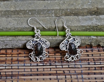 Balinese Sterling Silver Carved Topaz Earrings