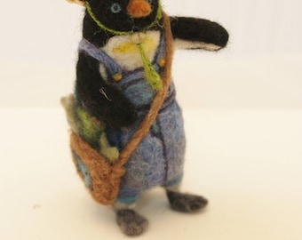 Needle Felted Penguin, Farmer Penguin, Felt Penguin # 2765