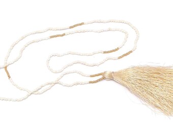 Mala Chain-Pure beige & Gold
