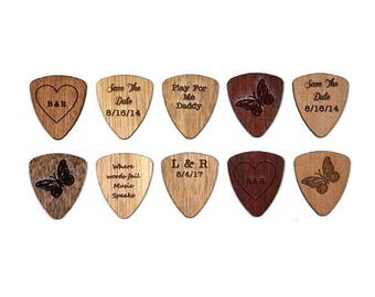Set of 10 Wood Guitar Picks - 2017 Special! -Flat Laser Cut Guitar Picks - Personalized custom engraving available!