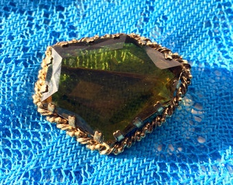 Green Glass Brooch West Germany