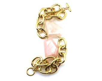 SALE Rose Quartz Bracelet, Rose Quartz Jewelry, Pink Statement Bracelet, Pink Gemstone Jewelry, Pink Gemstone Jewelry, Pink Bracelet