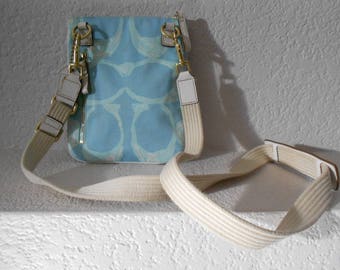 COACH cross body messenger bag/Canvas multi color/Brass hardware/Adjustable strap/Small size messenger bag