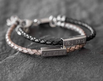 Men's Personalized Bracelet - Men's Custom Bracelet - Men's Engraved Bracelet - Personalized Leather Bracelet - Boyfriend Gift - Husband