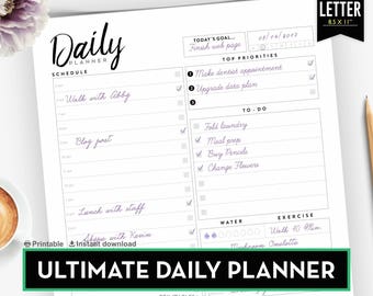 Daily Planner Insert - Hourly Schedule, Printable Hourly Organizer Daily To Do List Productivity Planner, Hourly Day Plan Letter Size
