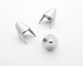 Tall Silver English77 Cone Studs - bag of 100. StudsAndSpikes Denim and LeatherCraft