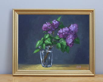 Lilacs Original Flower Painting Still Life by Aleksey Vaynshteyn