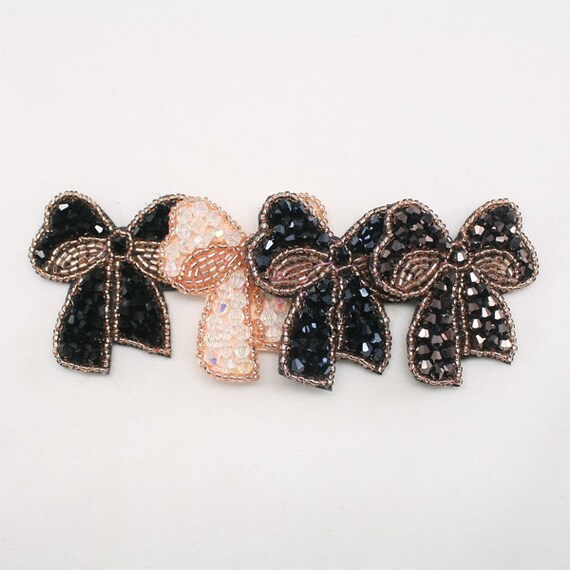 1 pc of Ribbon Bow Rhinestone applique beaded Headband Hair