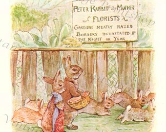 Flopsy Bunnies Instant 5x7 Digital Download 1909 Beatrix Potter Art Print