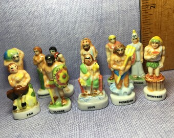 GREEK GODS Mythology Set 11 pcs Zeus Atlas Pan Ulysses Aphrodite Poseidon Athena... - French Feve Feves Porcelain Doll House Miniatures V144
