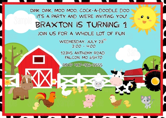 Farm Animals Birthday Party Invitations 8