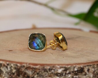 Square Labradorite Stud Earrings