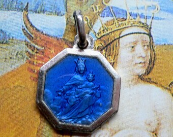 ENAMEL SCAPULAR MEDAL Vintage Religious French