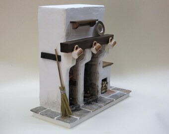 Miniature Fireplace Medieval DollHouse Miniature, Cottage Miniature, Tudor Fireplace, Dollhouse Furniture, Medieval Fireplace