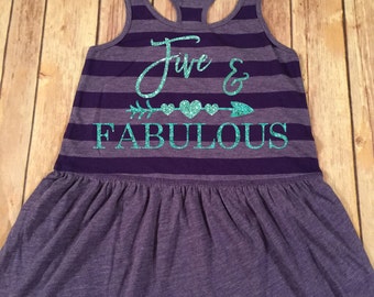 Five and Fabulous Birthday Dress Gold Birthday Shirt Baby Girl 5th Birthday Mint Sparkle Dress 5th Birthday Dress Fifth Birthday Outfit
