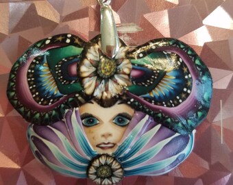 Goddess of Flight Pendant Handmade Artisan Polymer Pendant Complex Cane OOAK