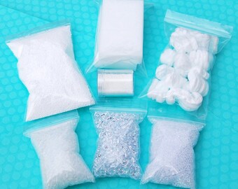 Ultimate Slime Mixin's Kit --> Fishbowl Beads | Slushie Beads | Sugar Beads | Micro Foam Beads | Jelly Cubes | Foam Peanuts | Instant Snow