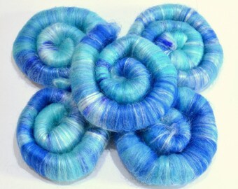 Rolags - Blue Hand Blended BFL and Sparkle Rolags for Spinning