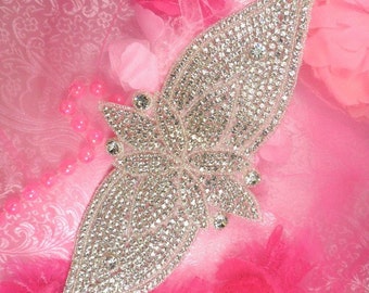 TS160 DIY Bridal Sash Silver Beaded Crystal Clear Glass Rhinestone Applique 13.75" (TS160-slcr)