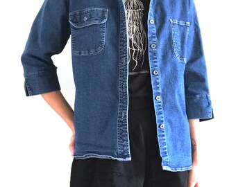 Vintage 90s Denim Chore Jacket, 3/4 Sleeve Denim Coat