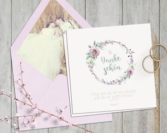Danksagungskarte zur Hochzeit | mit Bild | Vintage | Pastell und Wasserfarben Optik