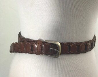 Vintage Boho Argentinian Brown Leather Woven Belt M
