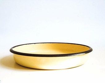 Vintage wedding reception decor - Table centerpiece Yellow Enamel Plate, Mid Century, Modern, Kitchen Decor, Retro