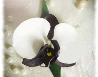 black and white Orchid boutonniere