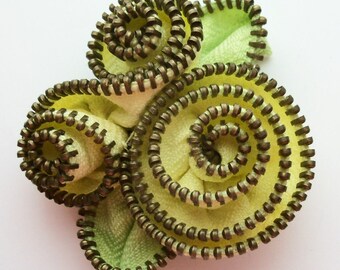 Yellow Abstract Floral Brooch / Zipper Pin by ZipPinning 3149